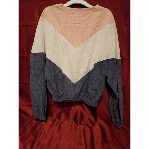 Women Dark Blue Colorblock Pink Long Sleeve Corduroy Sweatshirt small zaful - Picture 3 of 7